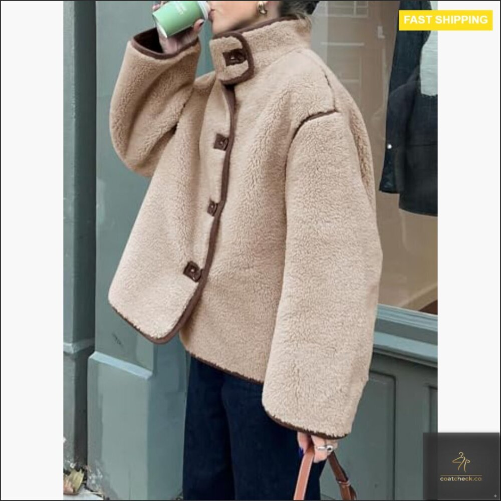 Faux Fur Jacket Warm Winter Casual Button Down Stand Collar Long Sleeve Cozy - Picture 4 of 7